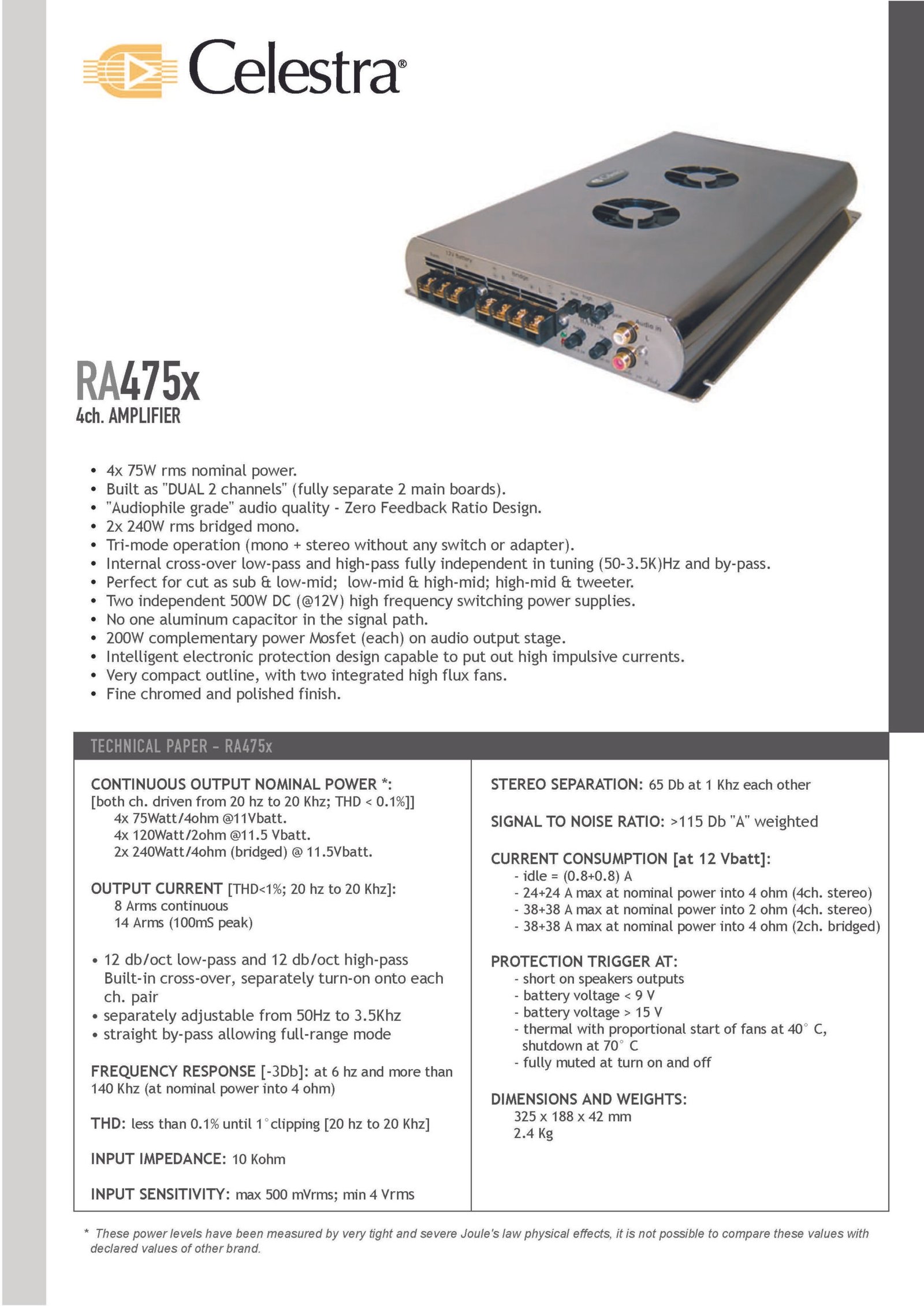 Celestra RA Series RA475X High End Amplifier - AudioStatus